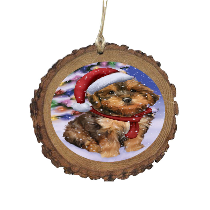 Winterland Wonderland Yorkipoo Dog In Christmas Holiday Scenic Background Wooden Christmas Ornament WOR49665