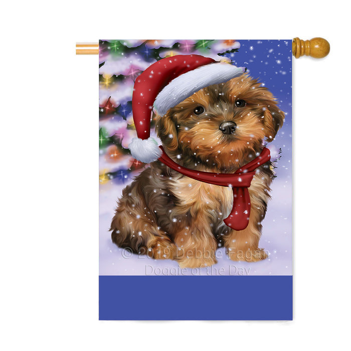 Personalized Winterland Wonderland Yorkipoo Dog In Christmas Holiday Scenic Background Custom House Flag FLG-DOTD-A61501