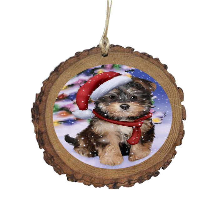 Winterland Wonderland Yorkipoo Dog In Christmas Holiday Scenic Background Wooden Christmas Ornament WOR49666
