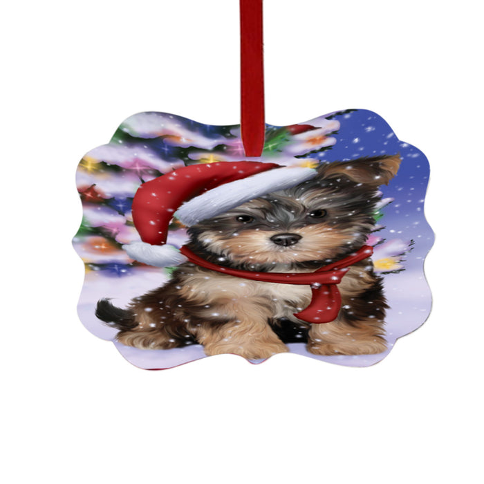 Winterland Wonderland Yorkipoo Dog In Christmas Holiday Scenic Background Double-Sided Photo Benelux Christmas Ornament LOR49666
