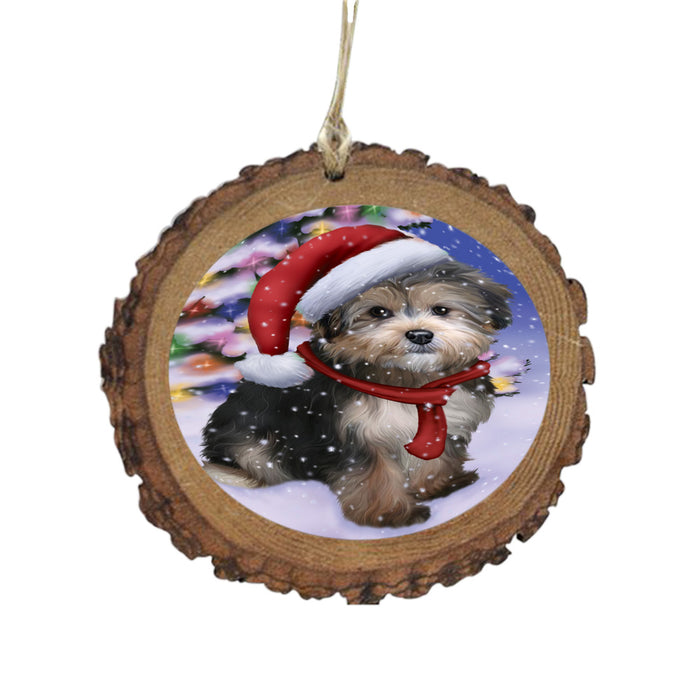 Winterland Wonderland Yorkipoo Dog In Christmas Holiday Scenic Background Wooden Christmas Ornament WOR49667