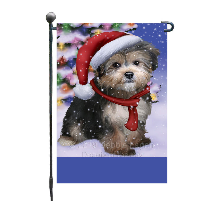 Personalized Winterland Wonderland Yorkipoo Dog In Christmas Holiday Scenic Background Custom Garden Flags GFLG-DOTD-A61447