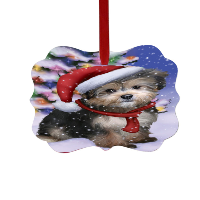 Winterland Wonderland Yorkipoo Dog In Christmas Holiday Scenic Background Double-Sided Photo Benelux Christmas Ornament LOR49667