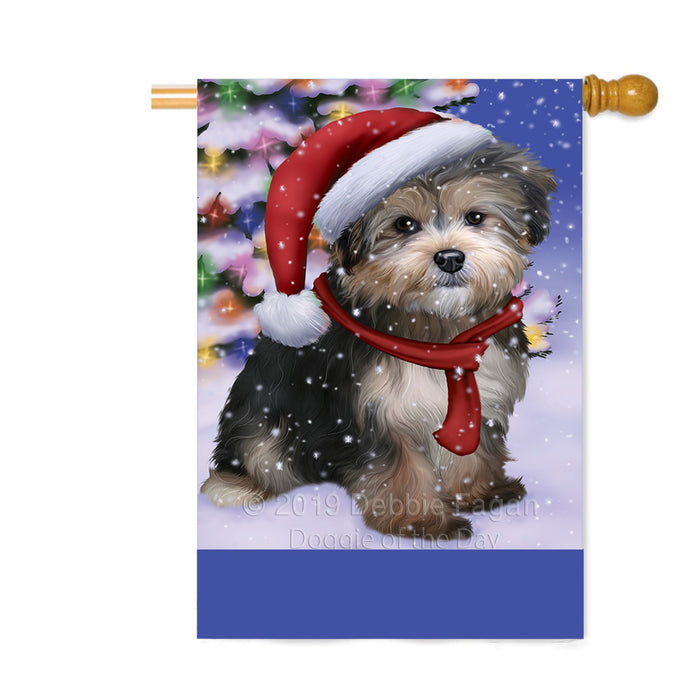 Personalized Winterland Wonderland Yorkipoo Dog In Christmas Holiday Scenic Background Custom House Flag FLG-DOTD-A61503
