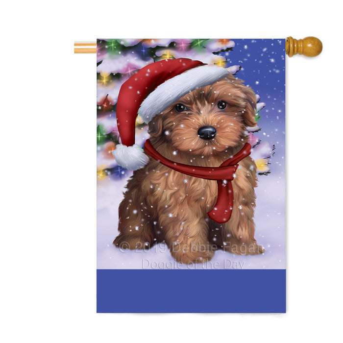 Personalized Winterland Wonderland Yorkipoo Dog In Christmas Holiday Scenic Background Custom House Flag FLG-DOTD-A61504