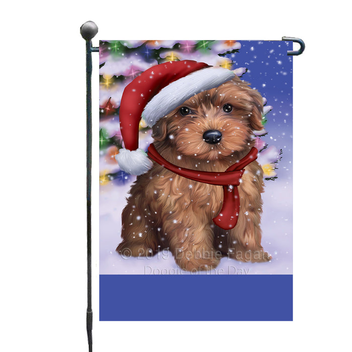 Personalized Winterland Wonderland Yorkipoo Dog In Christmas Holiday Scenic Background Custom Garden Flags GFLG-DOTD-A61448