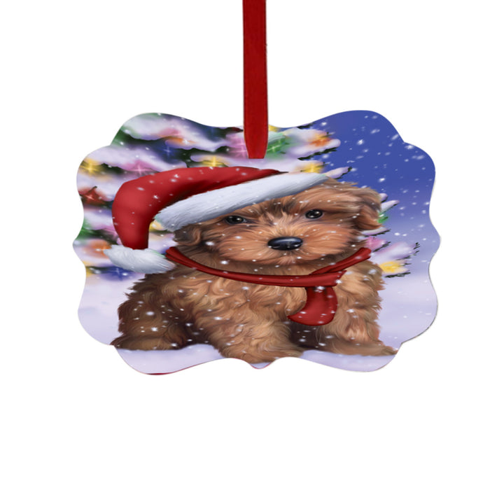 Winterland Wonderland Yorkipoo Dog In Christmas Holiday Scenic Background Double-Sided Photo Benelux Christmas Ornament LOR49668