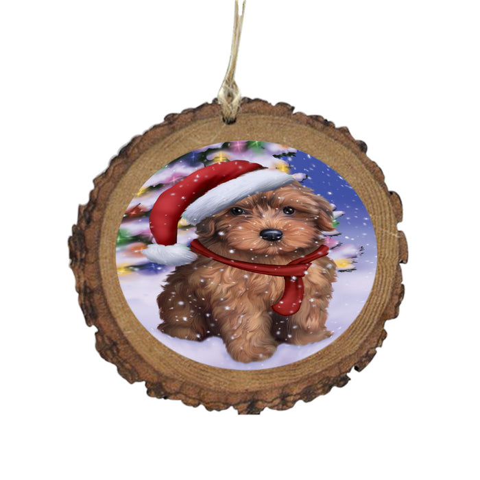 Winterland Wonderland Yorkipoo Dog In Christmas Holiday Scenic Background Wooden Christmas Ornament WOR49668