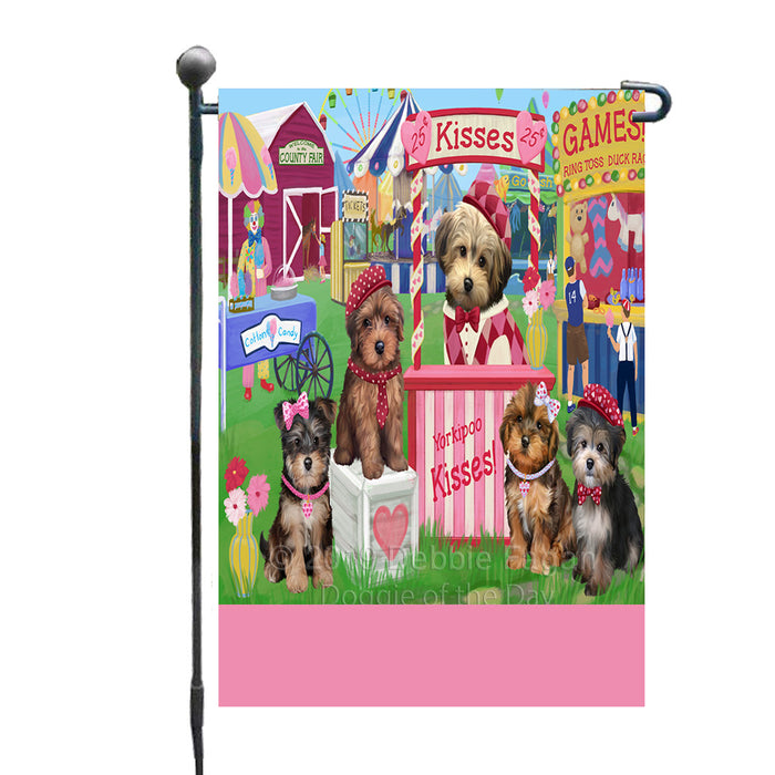 Personalized Carnival Kissing Booth Yorkipoo Dogs Custom Garden Flag GFLG64331