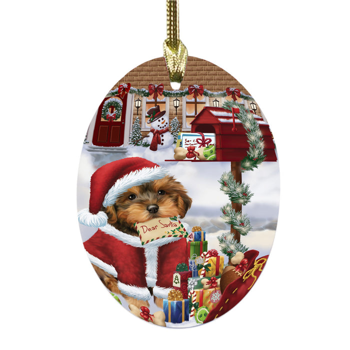Yorkipoo Dog Dear Santa Letter Christmas Holiday Mailbox Oval Glass Christmas Ornament OGOR49099