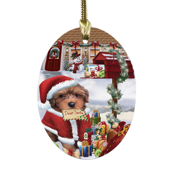 Yorkipoo Dog Dear Santa Letter Christmas Holiday Mailbox Oval Glass Christmas Ornament OGOR49100