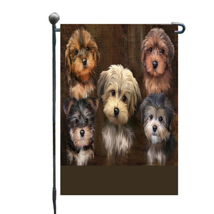 Personalized Rustic 5 Yorkipoo Dogs Custom Garden Flags GFLG-DOTD-A62580