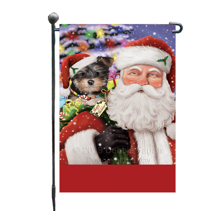 Personalized Santa Carrying Yorkipoo Dog and Christmas Presents Custom Garden Flag GFLG63869