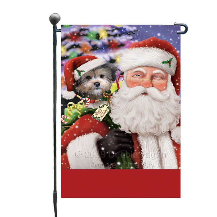 Personalized Santa Carrying Yorkipoo Dog and Christmas Presents Custom Garden Flag GFLG63872