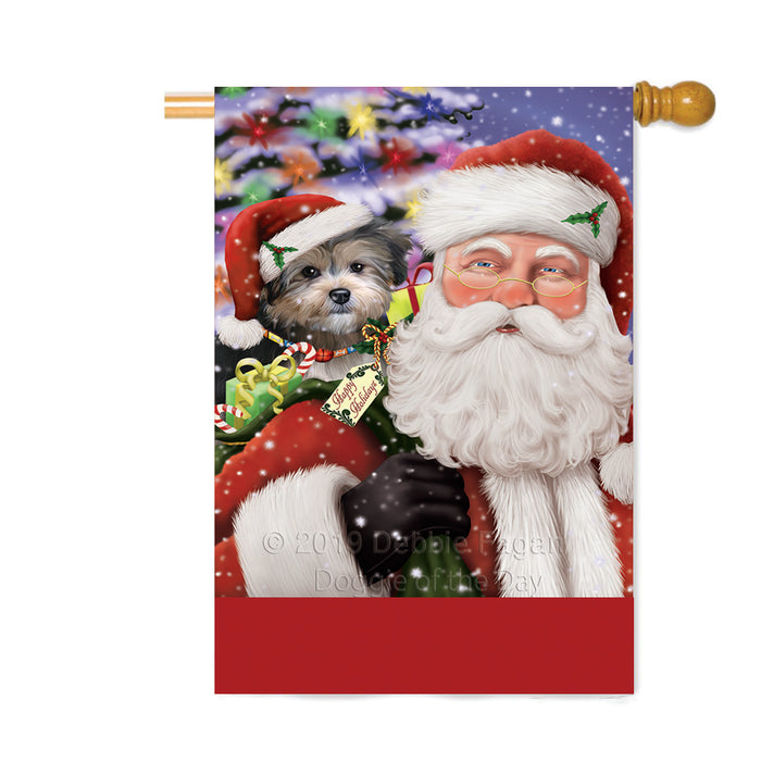 Personalized Santa Carrying Yorkipoo Dog and Christmas Presents Custom House Flag FLG-DOTD-A63563