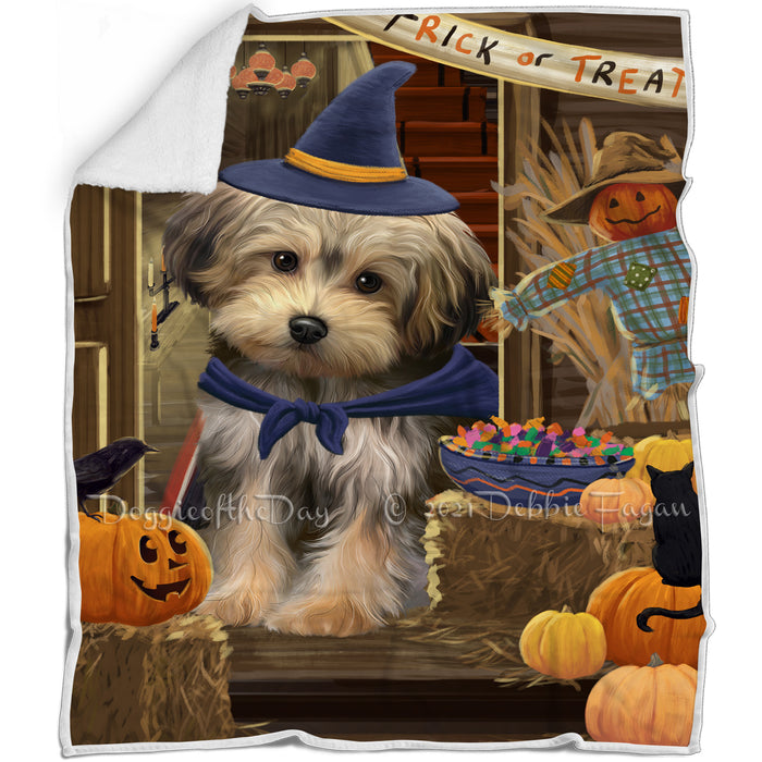 Enter at Own Risk Trick or Treat Halloween Yorkipoo Dog Blanket BLNKT97482