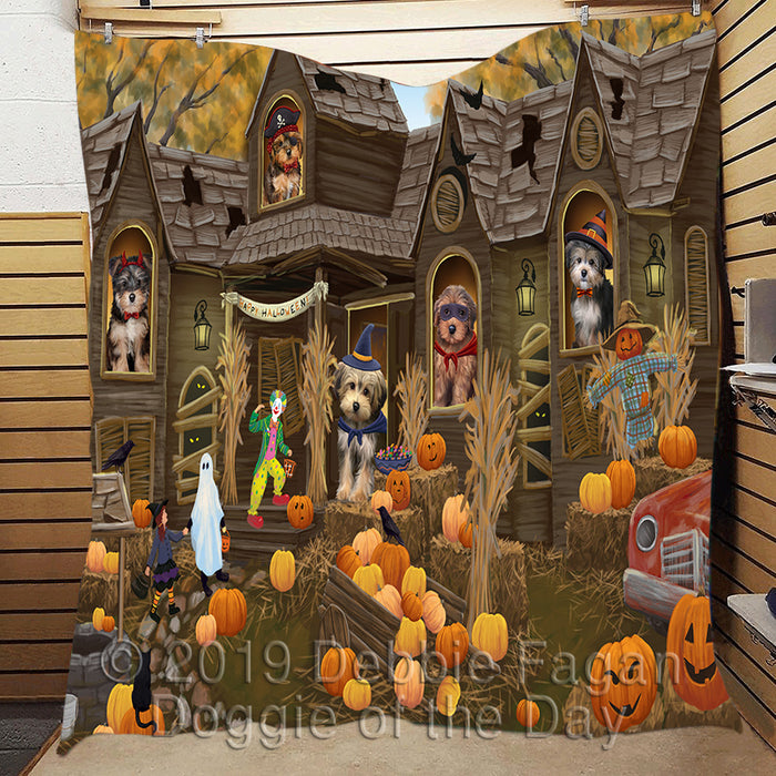 Haunted House Halloween Trick or Treat Yorkipoo Dogs Quilt