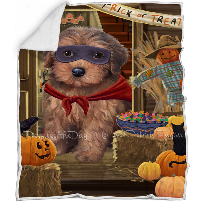 Enter at Own Risk Trick or Treat Halloween Yorkipoo Dog Blanket BLNKT97491