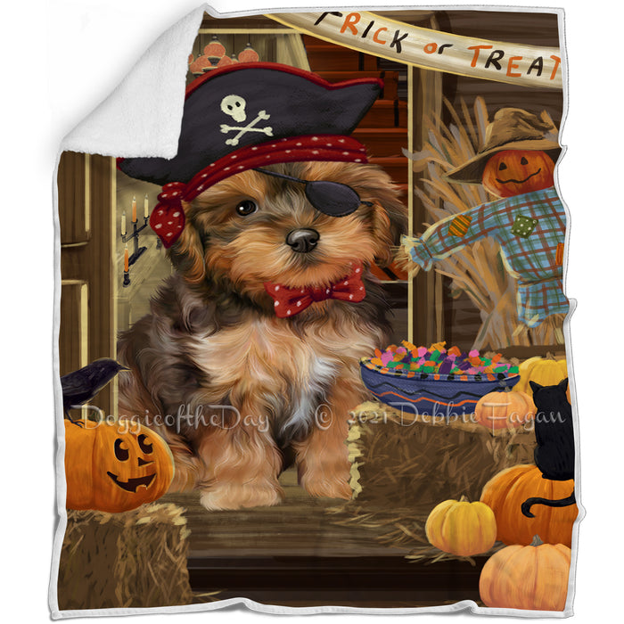Enter at Own Risk Trick or Treat Halloween Yorkipoo Dog Blanket BLNKT97500