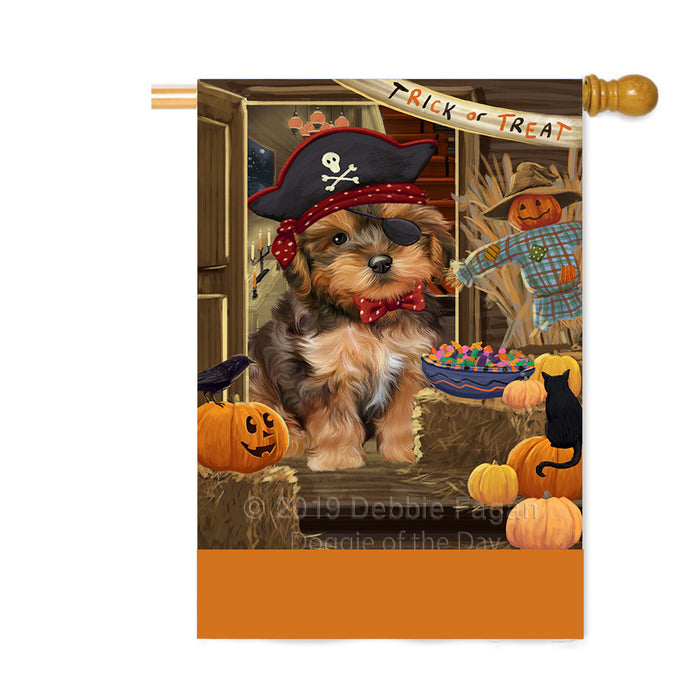 Personalized Enter at Own Risk Trick or Treat Halloween Yorkipoo Dog Custom House Flag FLG-DOTD-A59836