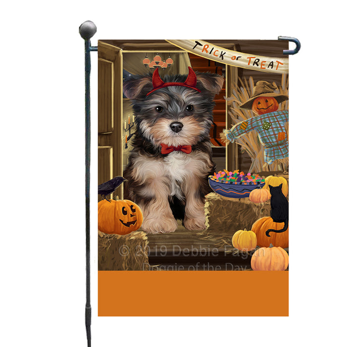 Personalized Enter at Own Risk Trick or Treat Halloween Yorkipoo Dog Custom Garden Flags GFLG-DOTD-A59781