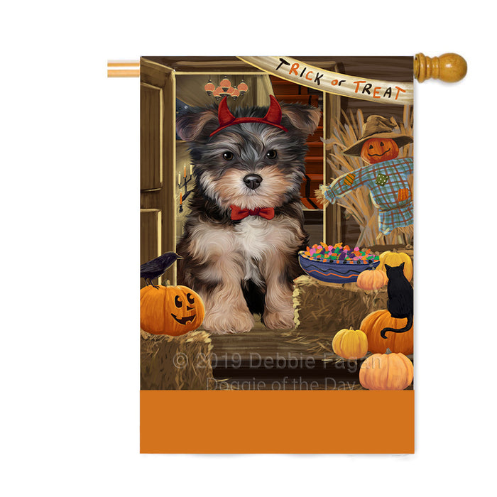 Personalized Enter at Own Risk Trick or Treat Halloween Yorkipoo Dog Custom House Flag FLG-DOTD-A59837