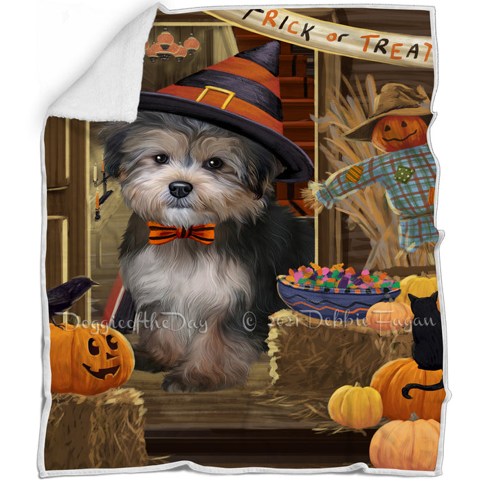 Enter at Own Risk Trick or Treat Halloween Yorkipoo Dog Blanket BLNKT97518