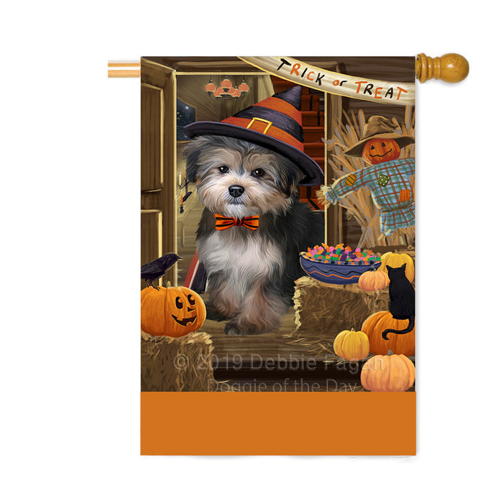 Personalized Enter at Own Risk Trick or Treat Halloween Yorkipoo Dog Custom House Flag FLG-DOTD-A59838