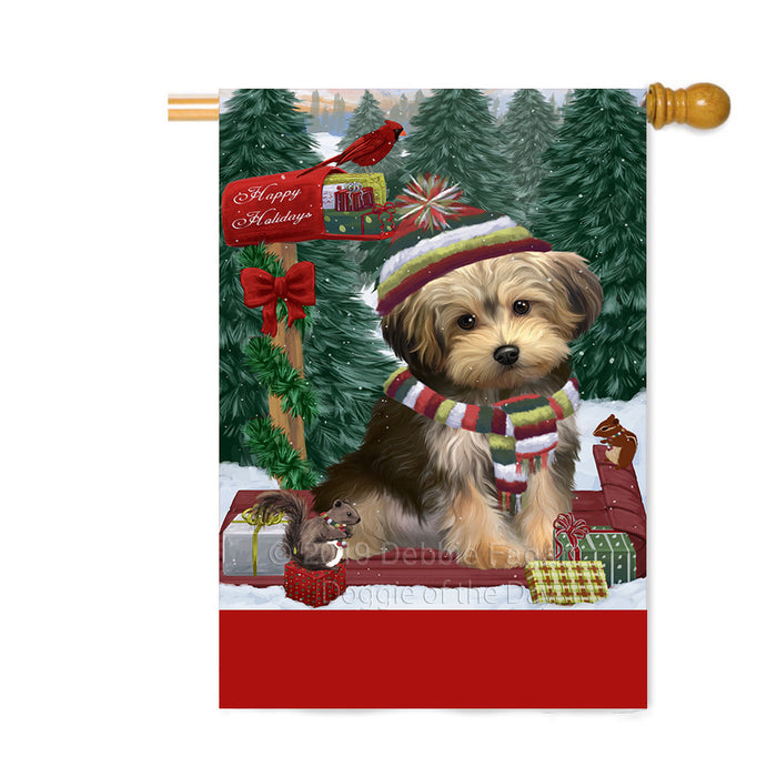 Personalized Merry Christmas Woodland Sled Yorkipoo Dog Custom House Flag FLG-DOTD-A61788