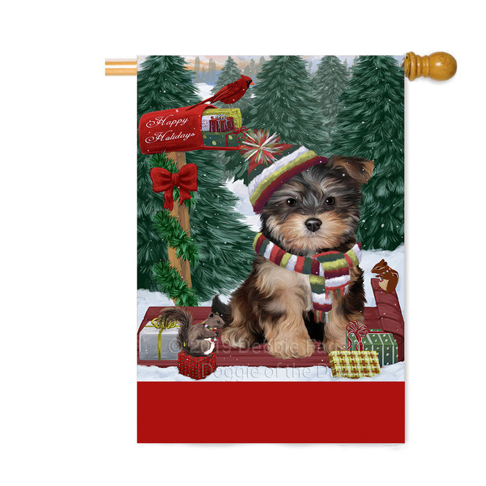 Personalized Merry Christmas Woodland Sled Yorkipoo Dog Custom House Flag FLG-DOTD-A61789