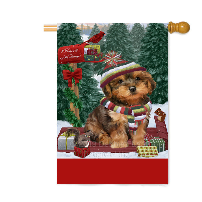 Personalized Merry Christmas Woodland Sled Yorkipoo Dog Custom House Flag FLG-DOTD-A61790