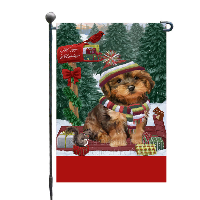 Personalized Merry Christmas Woodland Sled  Yorkipoo Dog Custom Garden Flags GFLG-DOTD-A61734