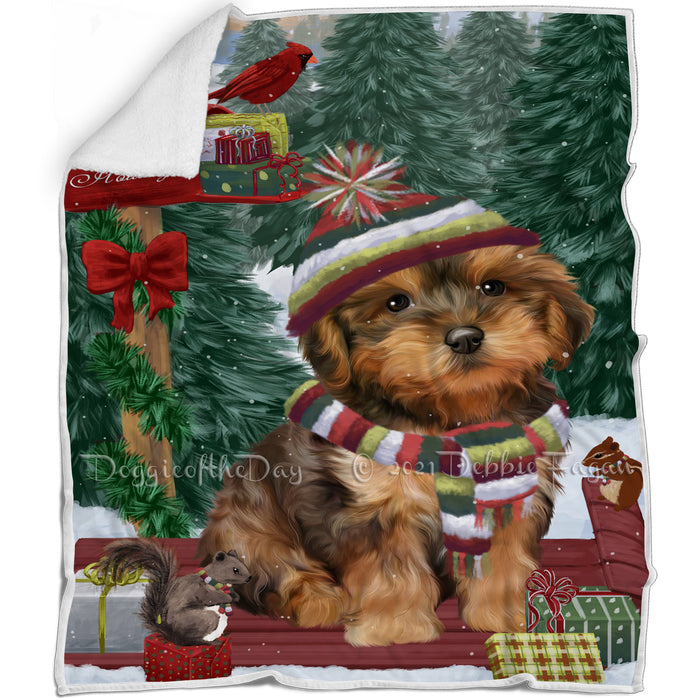 Merry Christmas Woodland Sled Yorkipoo Dog Blanket BLNKT115122