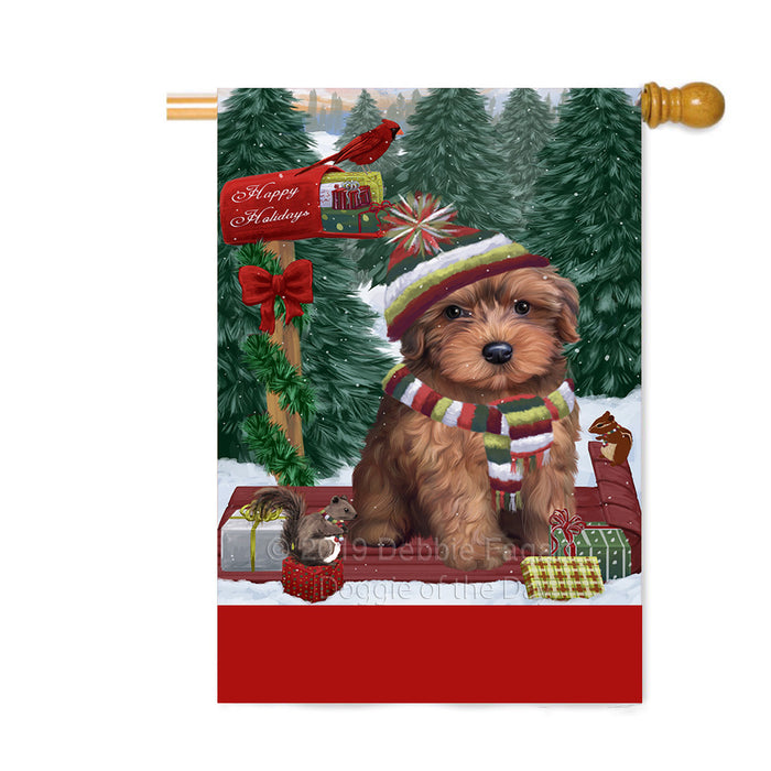 Personalized Merry Christmas Woodland Sled Yorkipoo Dog Custom House Flag FLG-DOTD-A61791