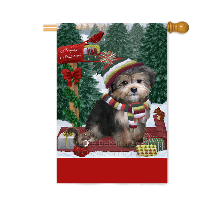 Personalized Merry Christmas Woodland Sled Yorkipoo Dog Custom House Flag FLG-DOTD-A61792