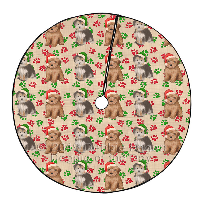 Christmas Paw Print Yorkipoo Dogs Tree Skirt