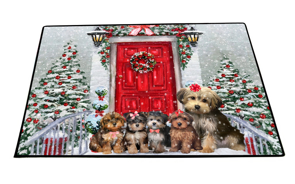 Christmas Holiday Welcome Yorkipoo Dogs Floor Mat- Anti-Slip Pet Door Mat Indoor Outdoor Front Rug Mats for Home Outside Entrance Pets Portrait Unique Rug Washable Premium Quality Mat