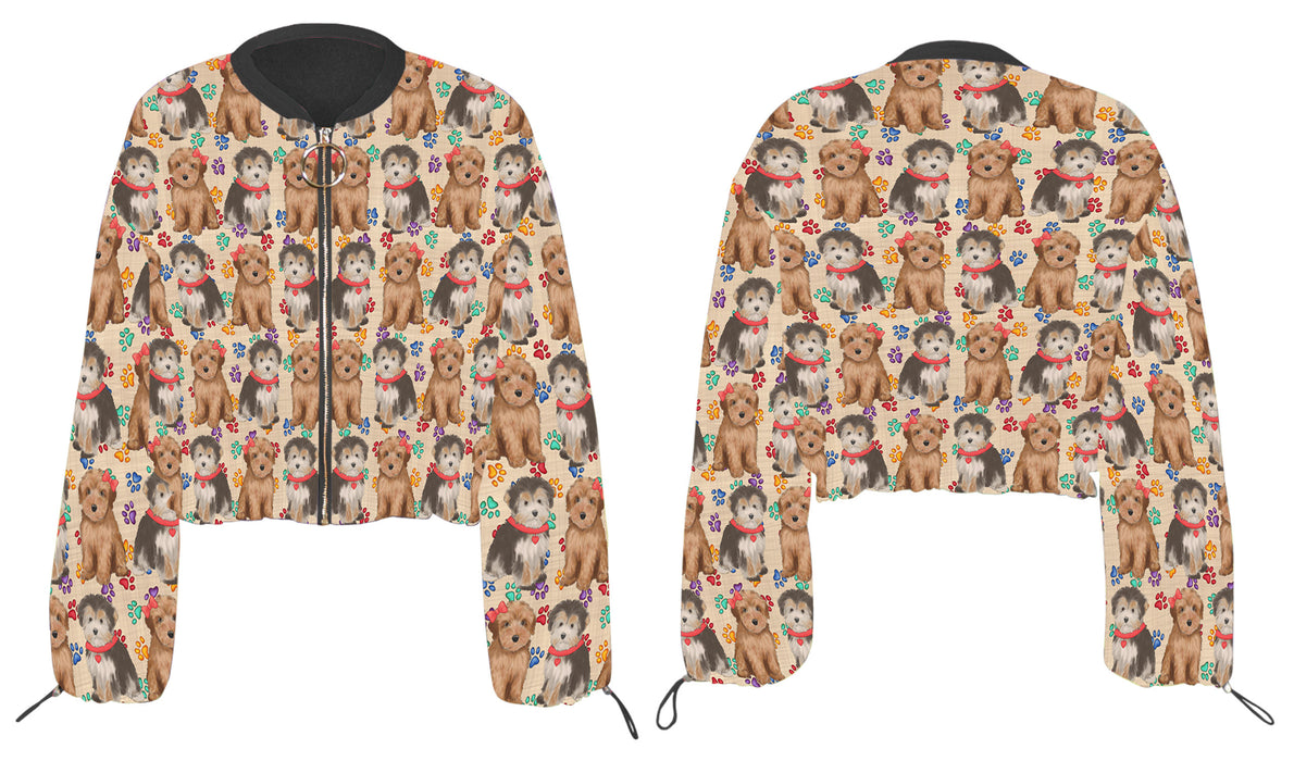Rainbow Paw Print Yorkipoo Dogs Cropped Chiffon Women's Jacket WH50640