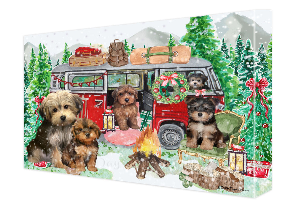 Christmas Time Camping with Yorkipoo Dogs Canvas Wall Art - Premium Quality Ready to Hang Room Decor Wall Art Canvas - Unique Animal Printed Digital Painting for Decoration
