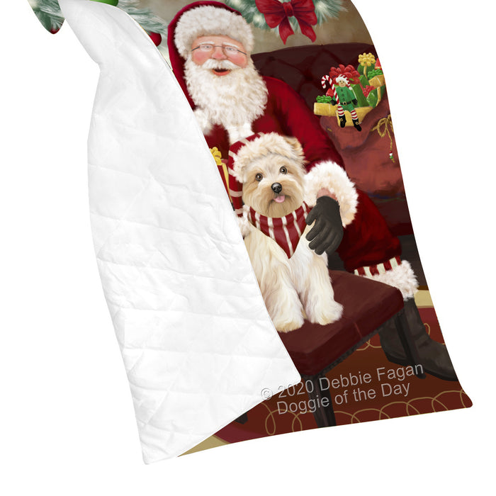 Santa's Christmas Surprise Yorkipoo Dog Quilt Bed Coverlet Bedspread - Pets Comforter Unique One-side Animal Printing - Soft Lightweight Durable Washable Polyester Quilt