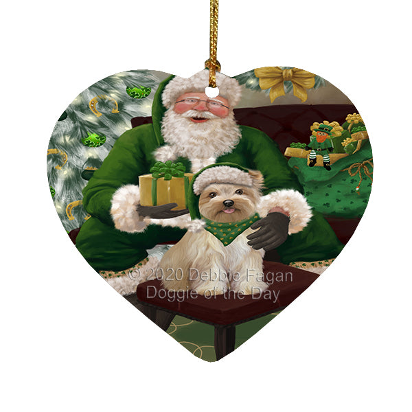 Christmas Irish Santa with Gift and Yorkipoo Dog Heart Christmas Ornament RFPOR58327