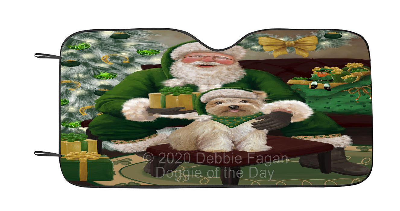 Christmas Irish Santa with Gift and Yorkipoo Dog Car Sun Shade Cover Curtain