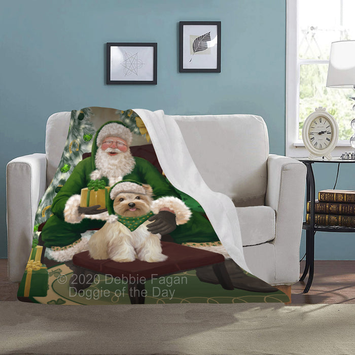 Christmas Irish Santa with Gift and Yorkipoo Dog Blanket BLNKT141633