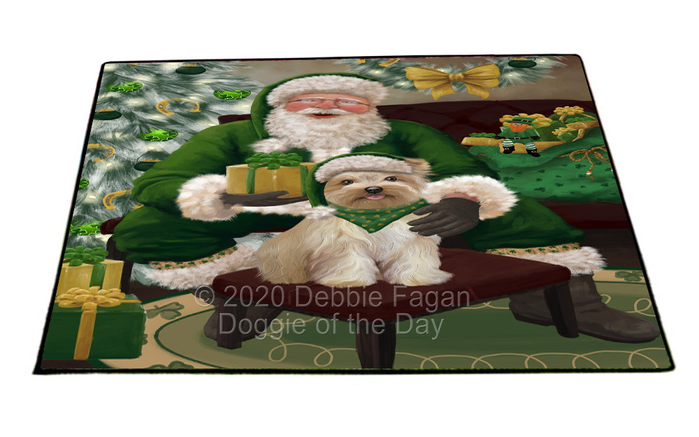 Christmas Irish Santa with Gift and Yorkipoo Dog Indoor/Outdoor Welcome Floormat - Premium Quality Washable Anti-Slip Doormat Rug FLMS57328