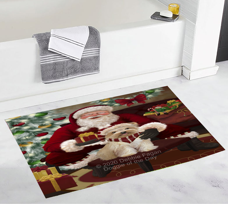 Santa's Christmas Surprise Yorkipoo Dog Bathroom Rugs with Non Slip Soft Bath Mat for Tub BRUG55660