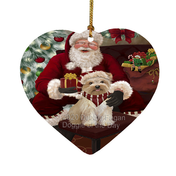 Santa's Christmas Surprise Yorkipoo Dog Heart Christmas Ornament RFPOR58425