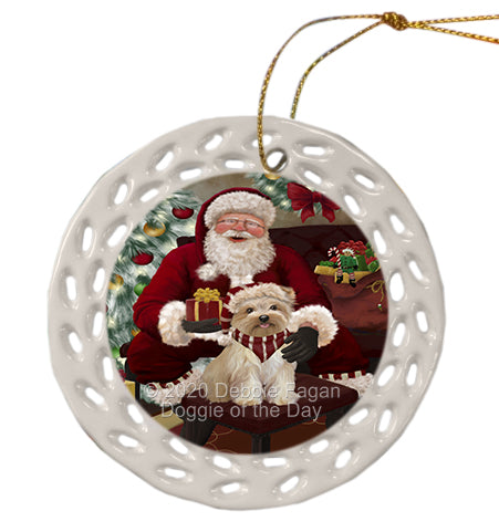 Santa's Christmas Surprise Yorkipoo Dog Doily Ornament DPOR59645
