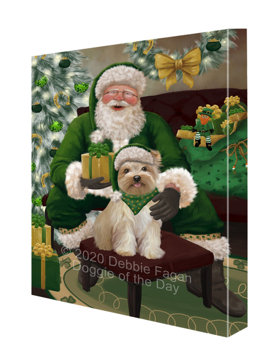 Christmas Irish Santa with Gift and Yorkipoo Dog Canvas Print Wall Art Décor CVS148211