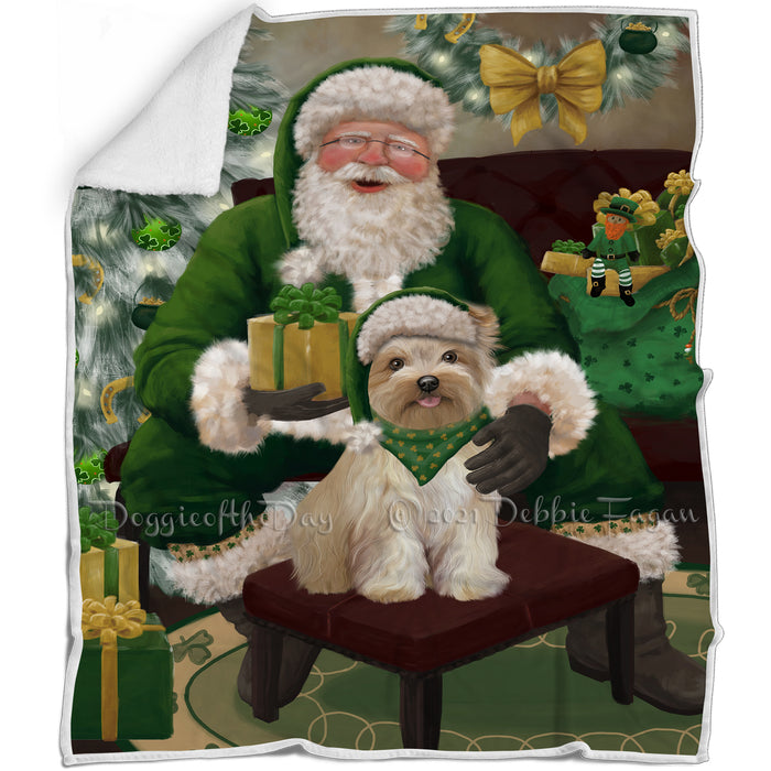 Christmas Irish Santa with Gift and Yorkipoo Dog Blanket BLNKT141633