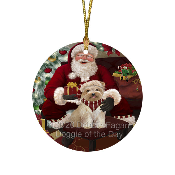 Santa's Christmas Surprise Yorkipoo Dog Round Flat Christmas Ornament RFPOR58083